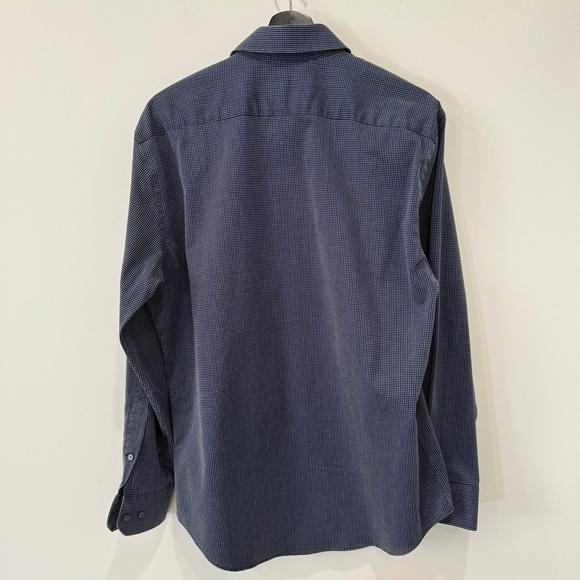 Calibrate Trim Fit Navy and White Checkered Men's Dress Shirt 16 - Picture 9 of 17